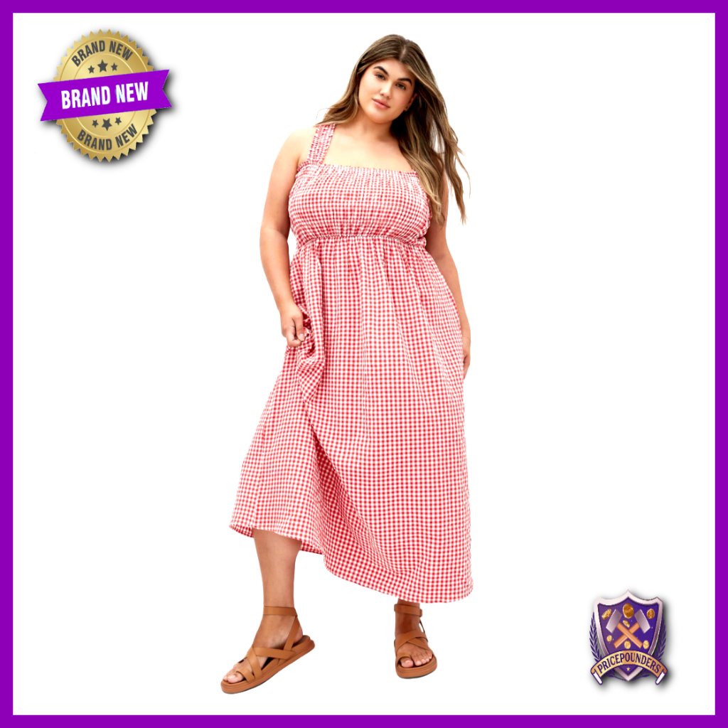 Gingham Maxi Dress Casual Summer Elegant Fit Flare Elastic Waist